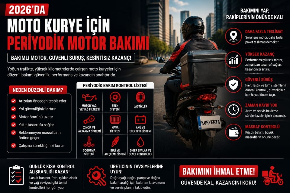 Moto kurye için periyodik motor bakımı ve motosiklet bakım kontrolü